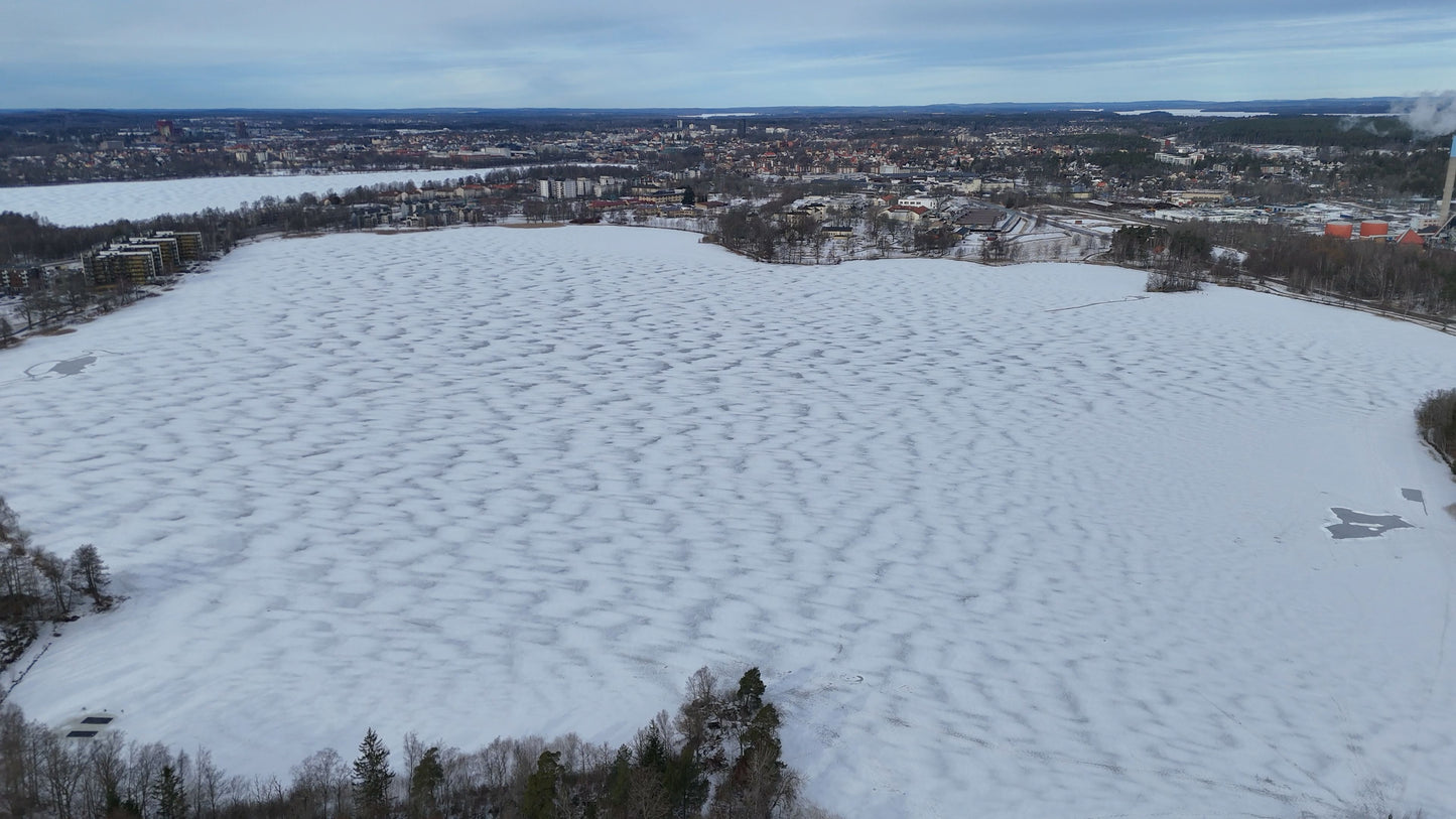 Frozen Lake Aerial, Växjö, Sweden