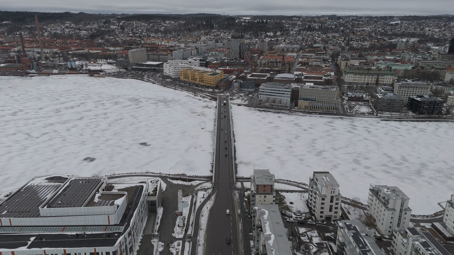 Jönköping Bridge Over Frozen Lake, Sweden