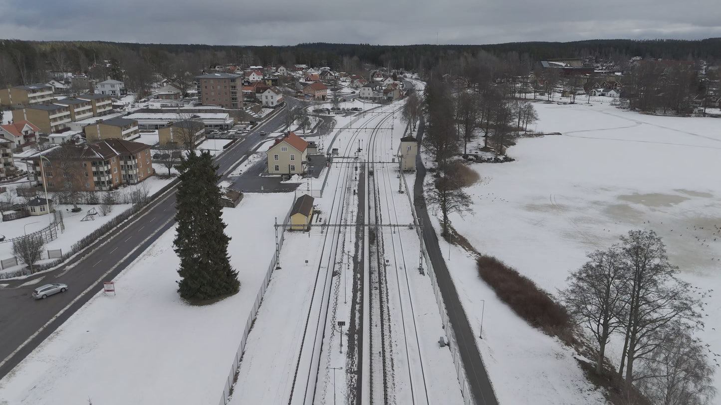 Winter Railway Station Aerial, Hovmantorp, Sweden