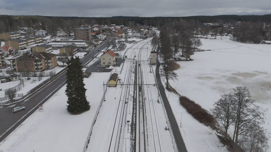 Winter Railway Station Aerial, Hovmantorp, Sweden