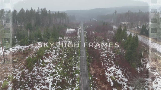 Foggy Railway Through Scandinavian Forest, Sweden